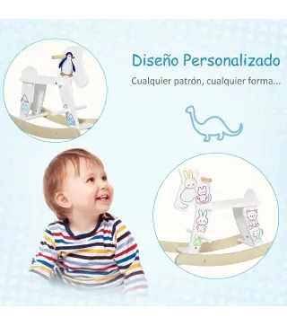 Caballito Balancín para Bebés Caballo Balancín con Base de Madera Diseño Clásico para Niños de 1-3 Años Blanco