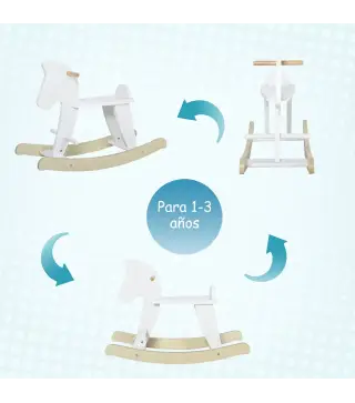 Caballito Balancín para Bebés Caballo Balancín con Base de Madera Diseño Clásico para Niños de 1-3 Años Blanco