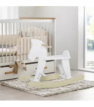 Caballito Balancín para Bebés Caballo Balancín con Base de Madera Diseño Clásico para Niños de 1-3 Años Blanco