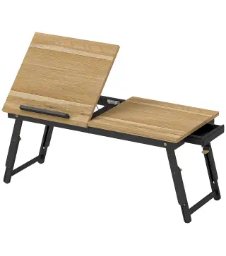 Mesa Reclinable para Cama y Sofá Bandeja Plegable con Cajón Lateral para Ordenador Portátil Libros Cinco Alturas Roble