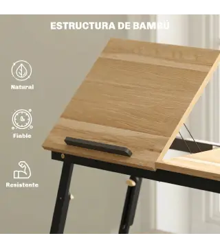 Mesa Reclinable para Cama y Sofá Bandeja Plegable con Cajón Lateral para Ordenador Portátil Libros Cinco Alturas Roble