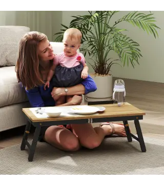 Mesa Reclinable para Cama y Sofá Bandeja Plegable con Cajón Lateral para Ordenador Portátil Libros Cinco Alturas Roble