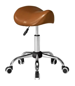 Taburete con Ruedas Taburete Giratoria con Altura Ajustable Taburete Cosmética Dentista Peluqueria 52x53x49-61cm Marrón