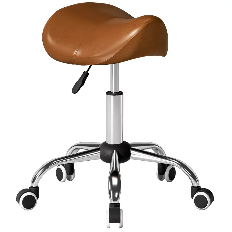 Taburete con Ruedas Taburete Giratoria con Altura Ajustable Taburete Cosmética Dentista Peluqueria 52x53x49-61cm Marrón