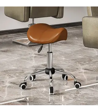 Taburete con Ruedas Taburete Giratoria con Altura Ajustable Taburete Cosmética Dentista Peluqueria 52x53x49-61cm Marrón
