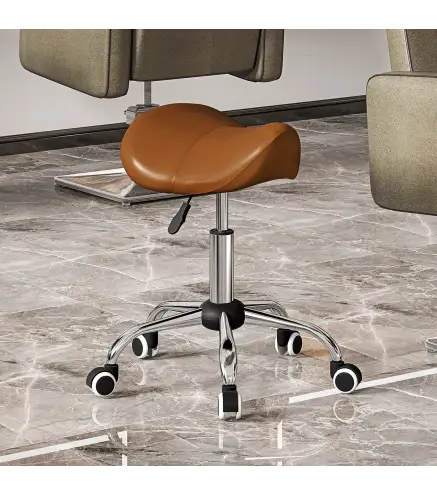 Taburete con Ruedas Taburete Giratoria con Altura Ajustable Taburete Cosmética Dentista Peluqueria 52x53x49-61cm Marrón
