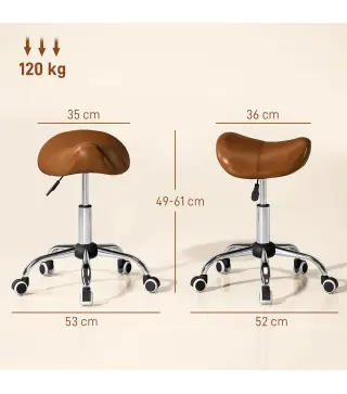 Taburete con Ruedas Taburete Giratoria con Altura Ajustable Taburete Cosmética Dentista Peluqueria 52x53x49-61cm Marrón