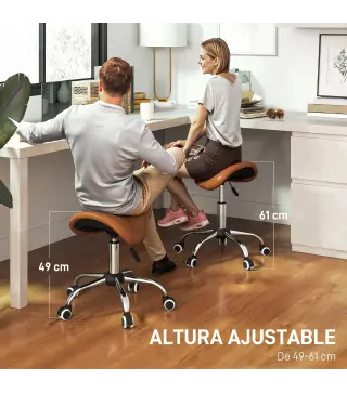 Taburete con Ruedas Taburete Giratoria con Altura Ajustable Taburete Cosmética Dentista Peluqueria 52x53x49-61cm Marrón