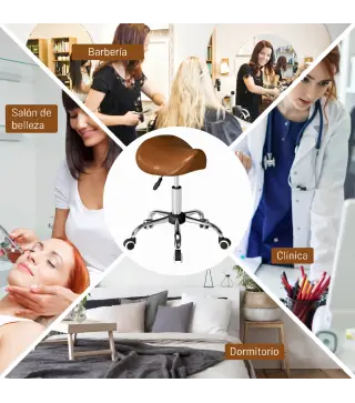 Taburete con Ruedas Taburete Giratoria con Altura Ajustable Taburete Cosmética Dentista Peluqueria 52x53x49-61cm Marrón