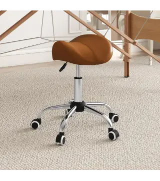 Taburete con Ruedas Taburete Giratoria con Altura Ajustable Taburete Cosmética Dentista Peluqueria 52x53x49-61cm Marrón