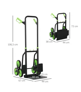 Carretilla Plegable para Escalera con Ruedas Carga 120kg Carretilla de Mano Portátil para Entrega Almacenes Verde