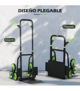 Carretilla Plegable para Escalera con Ruedas Carga 120kg Carretilla de Mano Portátil para Entrega Almacenes Verde