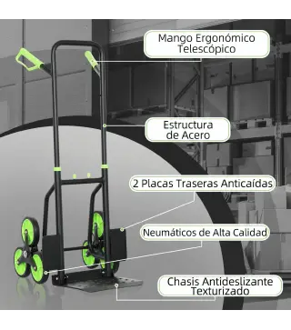 Carretilla Plegable para Escalera con Ruedas Carga 120kg Carretilla de Mano Portátil para Entrega Almacenes Verde