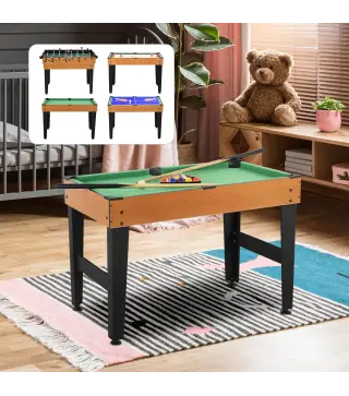 Mesa Multijuegos 4 en 1 con Futbolín Billar Hockey de Mesa y Ping-pong para Niños y Adultos 107x61x84,5 cm Natural