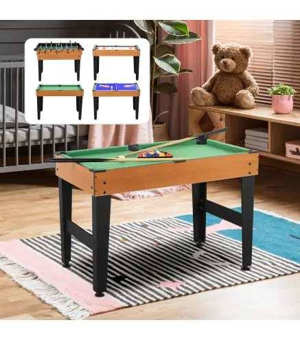 Mesa Multijuegos 4 en 1 con Futbolín Billar Hockey de Mesa y Ping-pong para Niños y Adultos 107x61x84,5 cm Natural