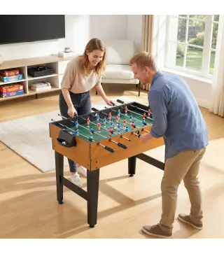 Mesa Multijuegos 4 en 1 con Futbolín Billar Hockey de Mesa y Ping-pong para Niños y Adultos 107x61x84,5 cm Natural