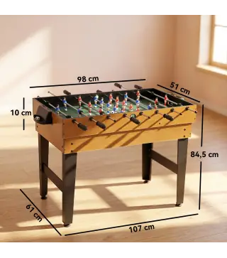 Mesa Multijuegos 4 en 1 con Futbolín Billar Hockey de Mesa y Ping-pong para Niños y Adultos 107x61x84,5 cm Natural
