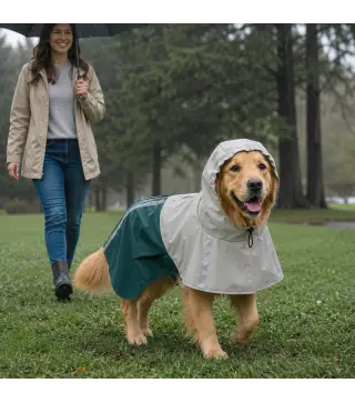 Impermeable para Perros con Capucha Chubasquero Agujero para Correa Tiras Reflectantes Perros Grandes 20-30 kg L Verde