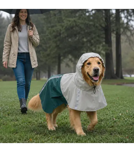 Impermeable para Perros con Capucha Chubasquero Agujero para Correa Tiras Reflectantes Perros Grandes 20-30 kg L Verde