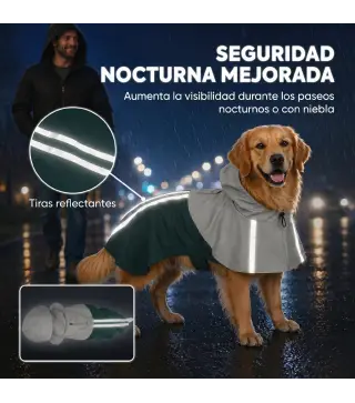 Impermeable para Perros con Capucha Chubasquero Agujero para Correa Tiras Reflectantes Perros Grandes 20-30 kg L Verde