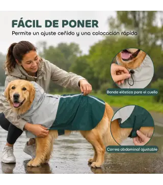 Impermeable para Perros con Capucha Chubasquero Agujero para Correa Tiras Reflectantes Perros Grandes 20-30 kg L Verde