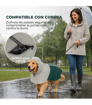 Impermeable para Perros con Capucha Chubasquero Agujero para Correa Tiras Reflectantes Perros Grandes 20-30 kg L Verde