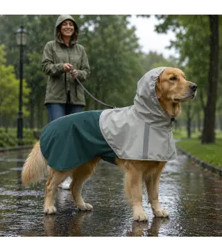 Impermeable para Perros con Capucha Chubasquero Agujero para Correa Tiras Reflectantes Perros Grandes 20-30 kg L Verde