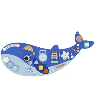 Tablero Sensorial Montessori Tema Ballena Busy Board Panel Sensorial Montessori 13 en 1 para Niños +2 Años Azul