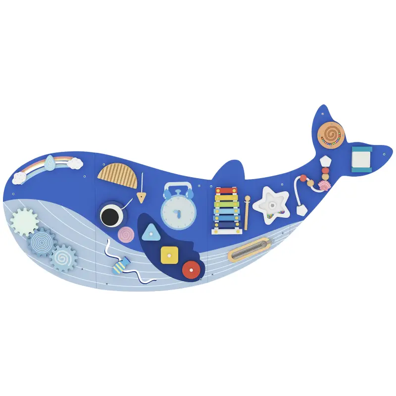 Tablero Sensorial Montessori Tema Ballena Busy Board Panel Sensorial Montessori 13 en 1 para Niños +2 Años Azul