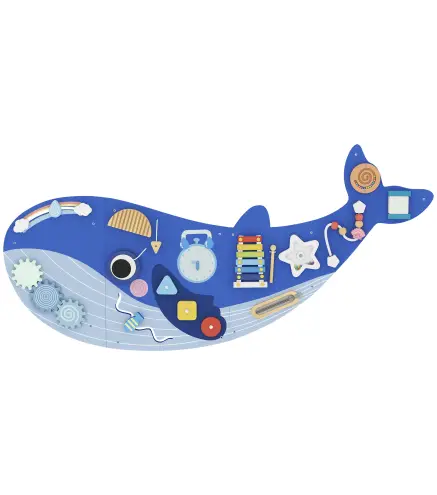 Tablero Sensorial Montessori Tema Ballena Busy Board Panel Sensorial Montessori 13 en 1 para Niños +2 Años Azul