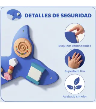 Tablero Sensorial Montessori Tema Ballena Busy Board Panel Sensorial Montessori 13 en 1 para Niños +2 Años Azul