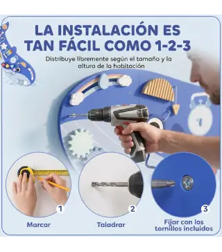Tablero Sensorial Montessori Tema Ballena Busy Board Panel Sensorial Montessori 13 en 1 para Niños +2 Años Azul
