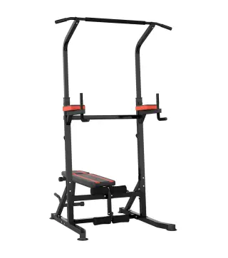 Estación de Musculación Plegable Altura Ajustable con Barra de Dominadas Banco Reclinable para Gimnasio Negro y Rojo