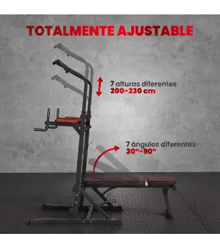Estación de Musculación Plegable Altura Ajustable con Barra de Dominadas Banco Reclinable para Gimnasio Negro y Rojo