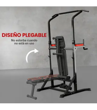 Estación de Musculación Plegable Altura Ajustable con Barra de Dominadas Banco Reclinable para Gimnasio Negro y Rojo