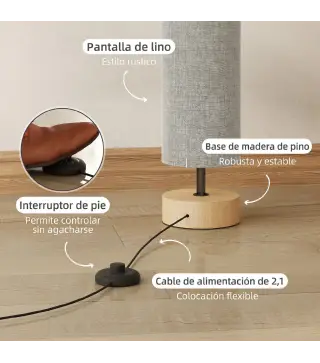 Lámpara de Pie Lámpara de Salón con Casquillo Máx. 40 W E27 Pantalla de Lino y Marco de Metal Ø15x120 cm Gris