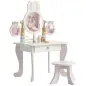 Tocador de Maquillaje Niñas con Taburete Espejos Giratorios Cajón 6 Accesorios Bandejas Laterales para +3 Años Rosa