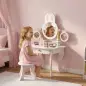 Tocador de Maquillaje Niñas con Taburete Espejos Giratorios Cajón 6 Accesorios Bandejas Laterales para +3 Años Rosa
