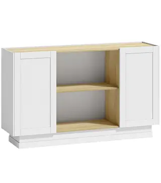 Aparador Moderno con 2 Estantes Abiertos y 2 Puertas de Cierre Suave para Comedor Salón 133x35x79,7 cm Natural y Blanco