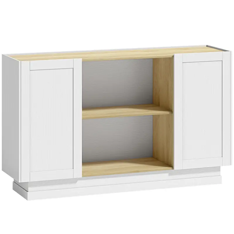 Aparador Moderno con 2 Estantes Abiertos y 2 Puertas de Cierre Suave para Comedor Salón 133x35x79,7 cm Natural y Blanco Aparador Moderno con 2 Estantes Abiertos y 2 Puertas de Cierre Suave para Comedor Salón 133x35x79,7 cm Natural y Blanco