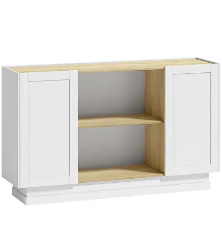 Aparador Moderno con 2 Estantes Abiertos y 2 Puertas de Cierre Suave para Comedor Salón 133x35x79,7 cm Natural y Blanco