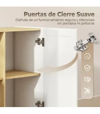Aparador Moderno con 2 Estantes Abiertos y 2 Puertas de Cierre Suave para Comedor Salón 133x35x79,7 cm Natural y Blanco