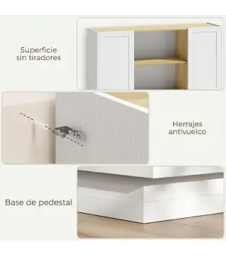 Aparador Moderno con 2 Estantes Abiertos y 2 Puertas de Cierre Suave para Comedor Salón 133x35x79,7 cm Natural y Blanco