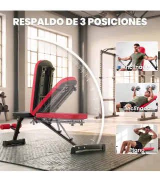 Banco de Pesas Plegable con Bandas de Resistencia Respaldo Ajustable Plano/Inclinación/Declive Extensión de Piernas