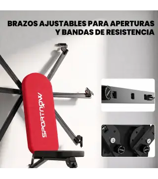 Banco de Pesas Plegable con Bandas de Resistencia Respaldo Ajustable Plano/Inclinación/Declive Extensión de Piernas