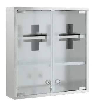 Botiquín de Pared con Cerradura Puertas de Cristal Estantes y 2 Llaves para Baño Cocina 46x12x48 cm Plateado
