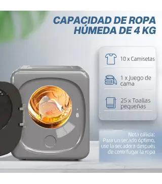 Secadora de Evacuación 2,5 kg 800W con Pantalla Táctil Control de Tiempo y Temperatura Función Antiarrugas Plata