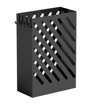 Paragüero de Acero Galvanizado Soporte de Paraguas Estrecho con Bandeja de Goteo Extraíble 4 Ganchos 28x14x41 cm Negro