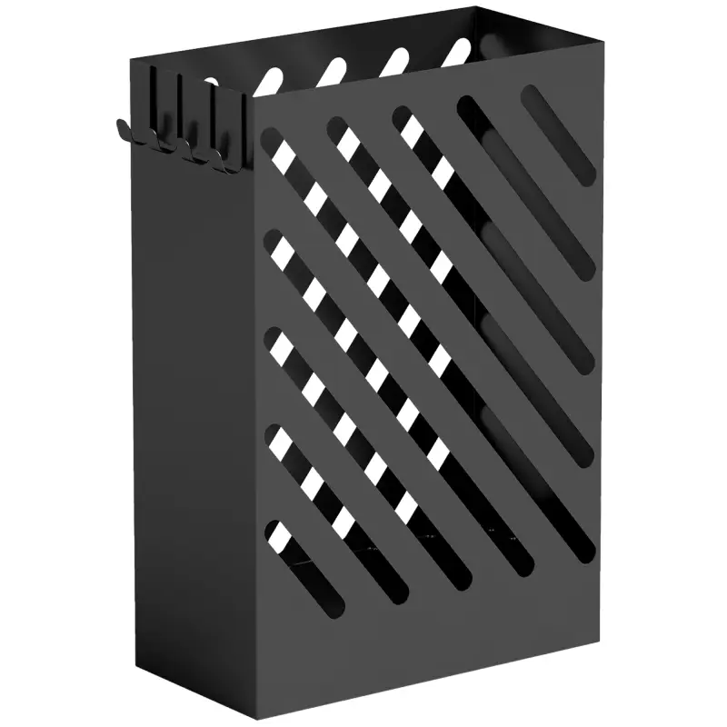 Paragüero de Acero Galvanizado Soporte de Paraguas Estrecho con Bandeja de Goteo Extraíble 4 Ganchos 28x14x41 cm Negro Paragüero de Acero Galvanizado Soporte de Paraguas Estrecho con Bandeja de Goteo Extraíble 4 Ganchos 28x14x41 cm Negro