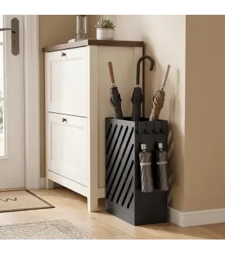 Paragüero de Acero Galvanizado Soporte de Paraguas Estrecho con Bandeja de Goteo Extraíble 4 Ganchos 28x14x41 cm Negro